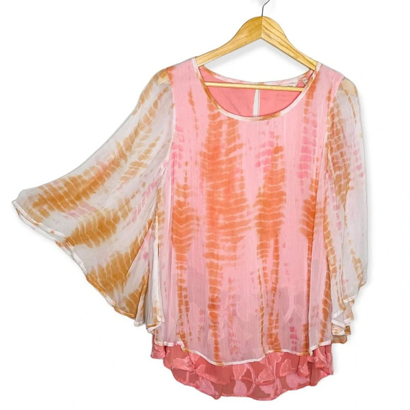 ✨NWT Soft Surroundings Coral Tie Dye Lisette Pullover Blouse Top Size Small - Picture 1 of 8